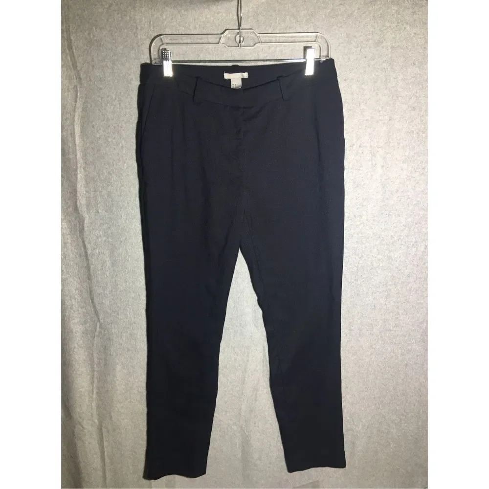 Womens H&M Trousers Pants Navy Blue Tapered Straight Leg Business Casual Office
